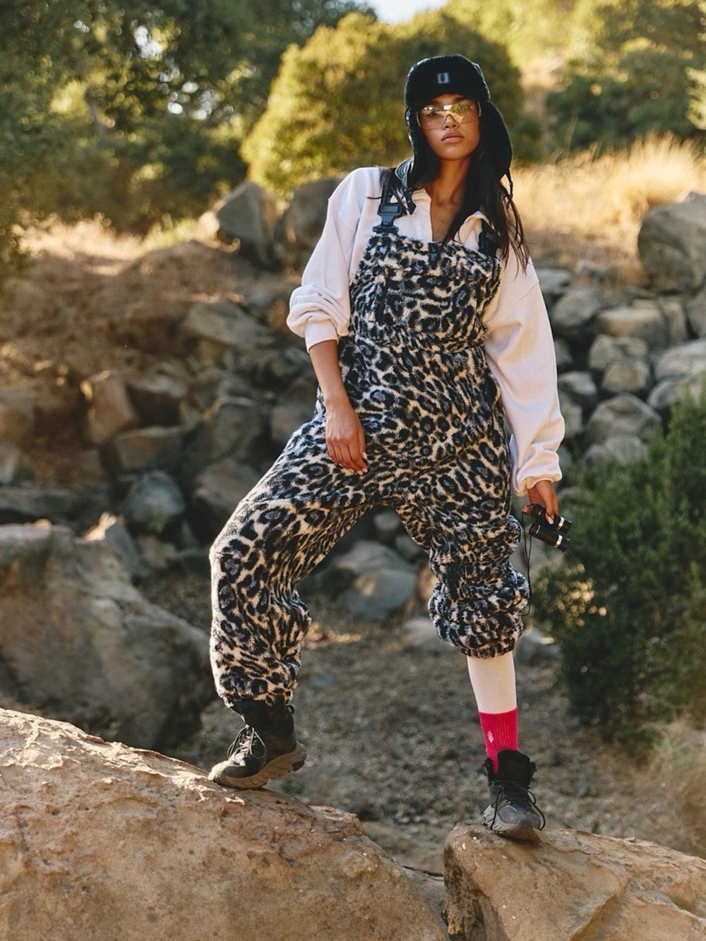 Free People Hit the Slopes Leopard Print Fleece Overalls | XS